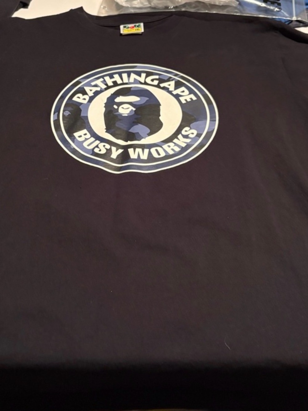 Bape Black Crewneck Tee with Blue Camo Logo BUSY WORKS XXL